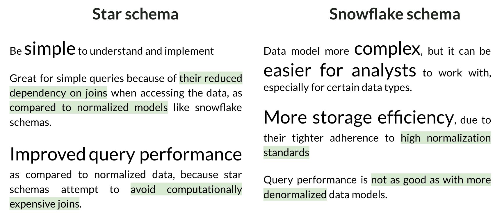 diff between start and snowflake schema